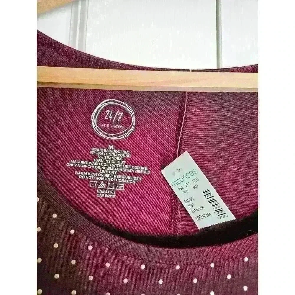 Maurices NWT Burgundy Top With Bronze Studding Size Medium - Picture 3 of 6